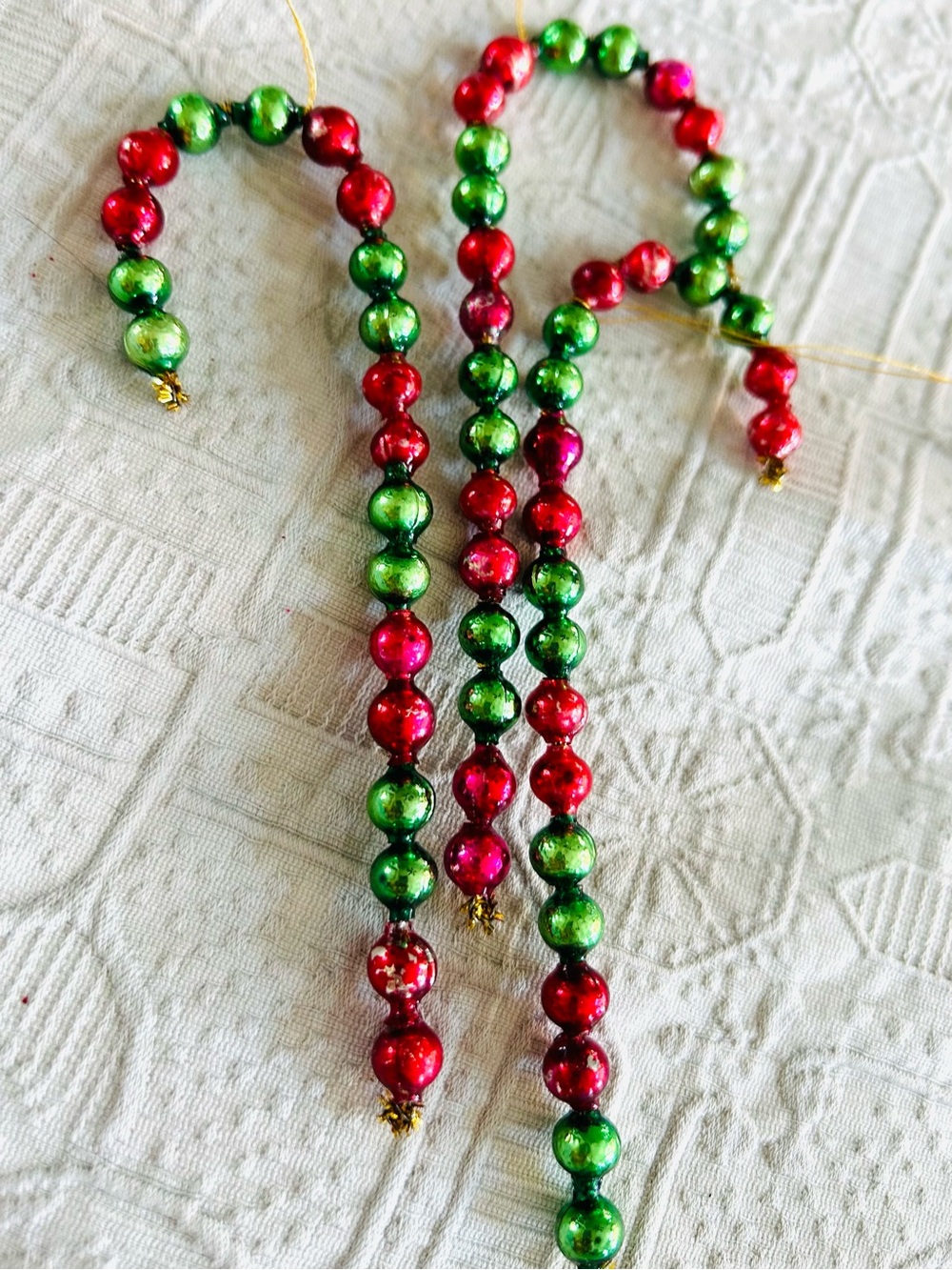 🎄 Vintage repurposed mercury glass bead candy cane holiday Christmas ornaments